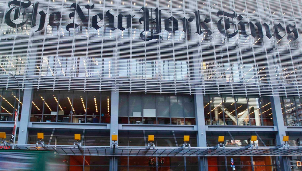 The facade of the New York Times building is seen in New York, November 29, 2010. The White House said the release of the documents could endanger the lives of people who live under 