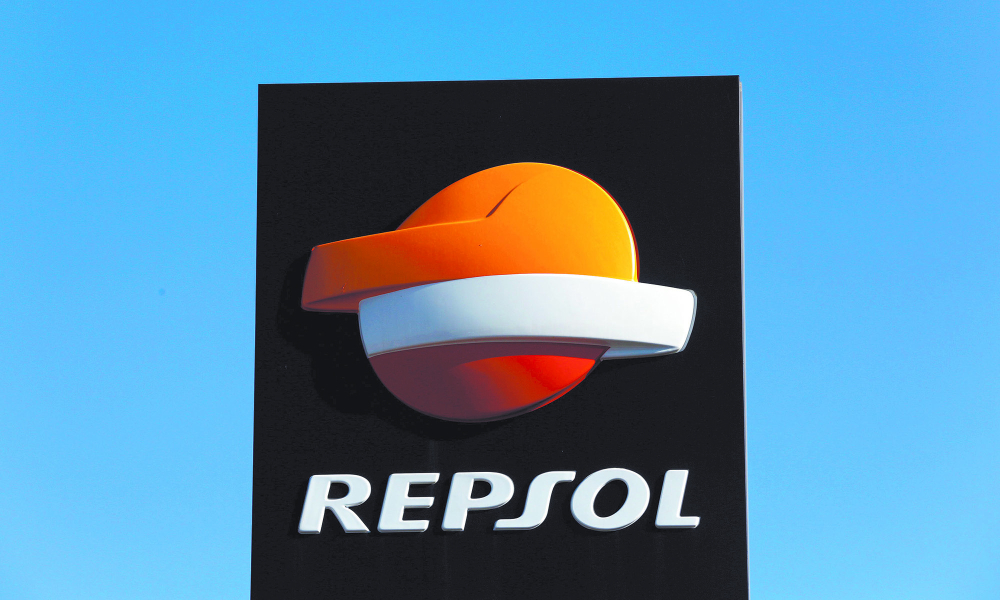 FILE PHOTO: A Repsol logo at a petrol station in Bormujos near Seville, southern Spain