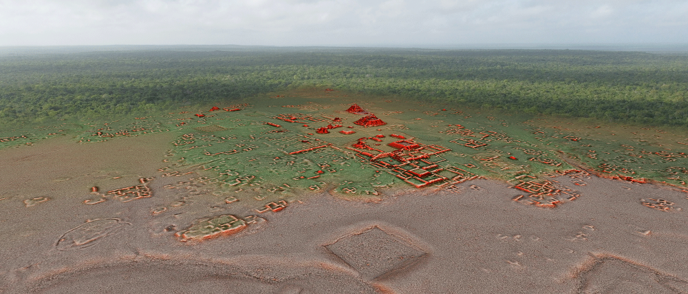 Representación tridimensional del centro de Calakmul. Proyecto arqueológico Bajo Laberinto. Foto EE: Cortesía INAH