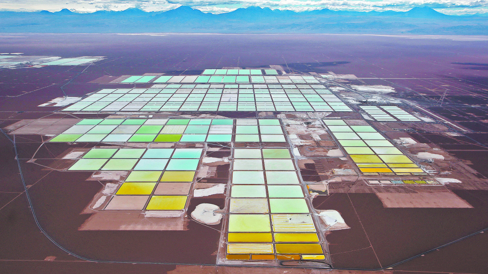 FILE PHOTO: An aerial view shows the brine pools and processing areas of the SQM lithium mine on the Atacama salt flat, in the Atacama desert of northern Chile