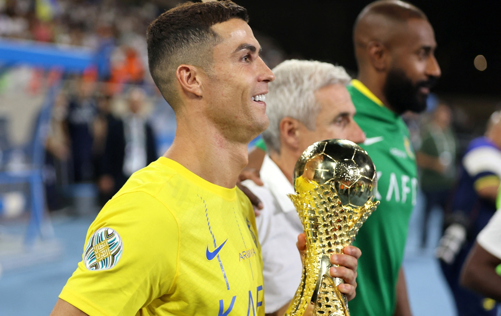 El delantero portugués fue clave en el primer título internacional de su club Al-Nassr, tras abotar dos de los cuatro tantos en contra del  Al-Hilal. Foto: Reuters.