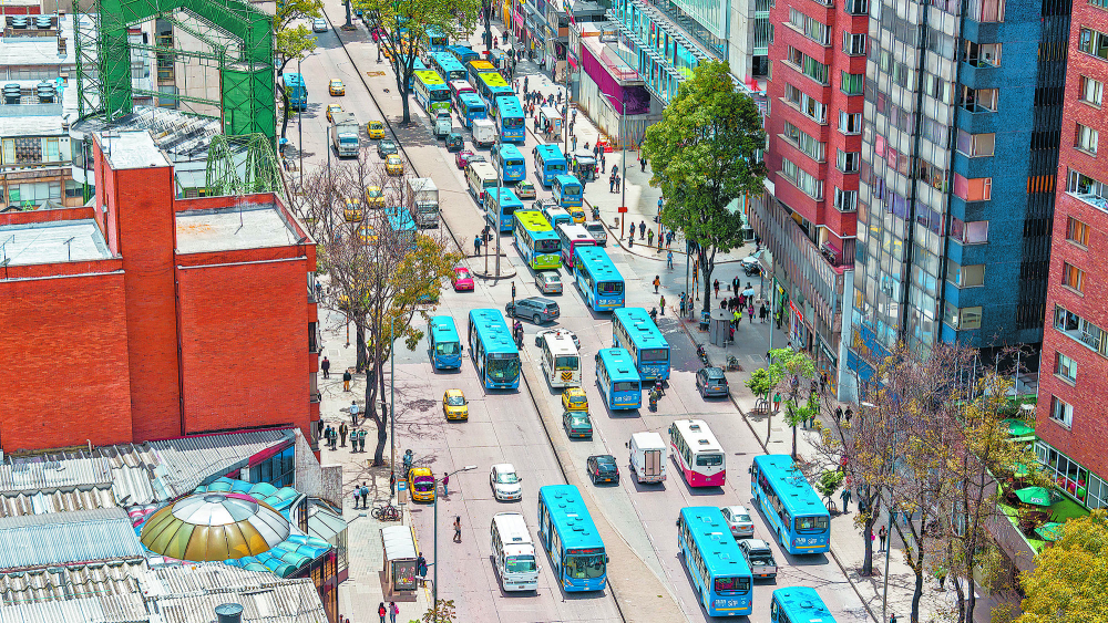 Bogota,,Colombia,-,April,26:,Heavy,Traffic,In,Downtown,Bogota,