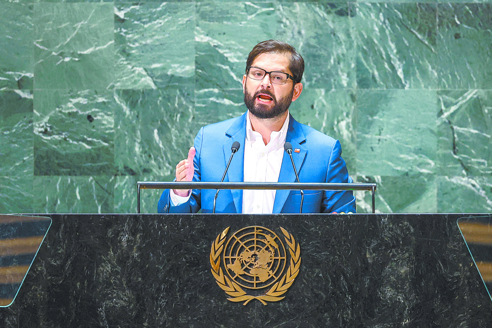 El presidente de Chile Gabriel Boric en la Asamblea General de Naciones Unidas. Foto: Reuters