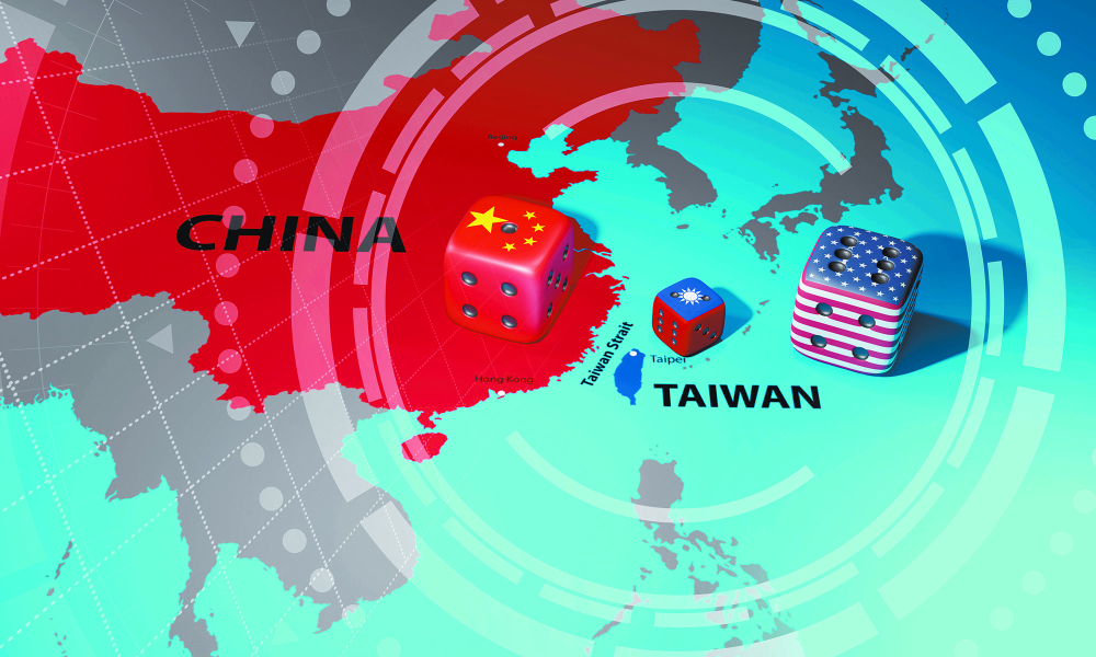 Conflict between China and Taiwan. Chinaa€“Taiwan relations. 3d illustration.