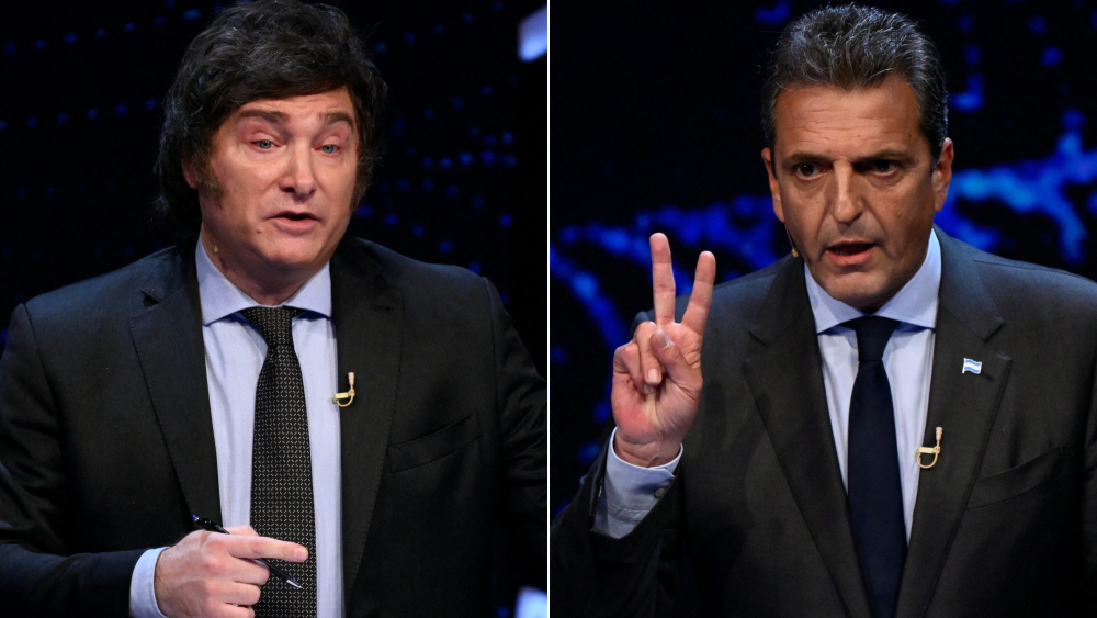 Javier Milei y Sergio Massa, los candidatos a la presidencia de Argentina. Foto: AFP.