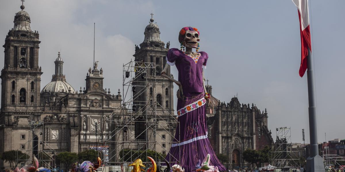 32-metre Catrina sculpture leads Day of the Dead display in Mexico City