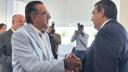 Luis Espinosa Rueda, presidente de Canacintra Puebla, y el gobernador Sergio Salomón. Foto EE: Cortesía