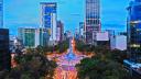 Mexico City, CDMX, Mexico, OCTOBER, 16 2021, Aerial image of The Angel of Independence, one of the most famous roundabouts in Mexico