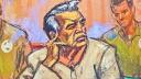 Accused Mexican kingpin Ismael "El Mayo" Zambada listens to the court interpreter as he holds his earpiece as the judge questions him about possible attorney conflicts during a hearing at court in New York, U.S., January 15, 2025 in this courtroom sketch.  REUTERS/Jane Rosenberg