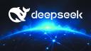 DeepSeek AI logo in white with technical background