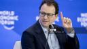 Anthropic CEO Dario Amodei gestures as he addresses the audience as part of a session on AI during the World Economic Forum (WEF) annual meeting in Davos on January 23, 2025. (Photo by FABRICE COFFRINI / AFP)