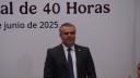 Francisco Cervantes, president of the CCE, during the Forum for the 40-hour workweek.