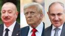 presidente de Azerbaiyán, Ilham Aliyev (izq.); presidente de Estados Unidos, Donald Trump (centro) y el primer ministro de Armenia, Nikol Pashinyan (der.).