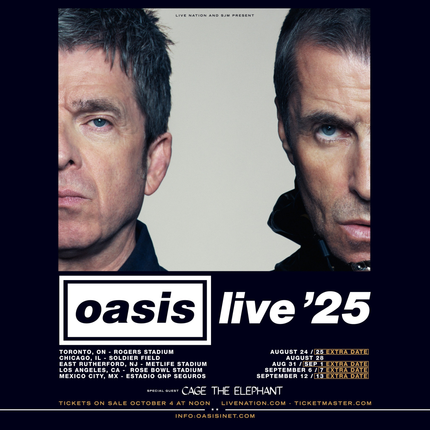 Fechas de Oasis en Norteamérica.