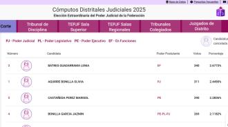 Captura de pantalla de los primeros resultados de la Elección Judicial.