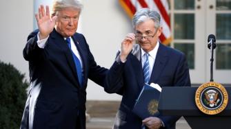 U.S. President Donald Trump gestures with Jerome Powell, his nominee to become chairman of the U.S. Federal Reserve at the White House in Washington