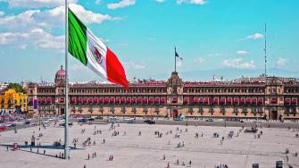 Mexico City, Mexico - January 26, 2019: Historical landmark National Palace building at Plaza de la Constitucion in Mexico City, Mexico.