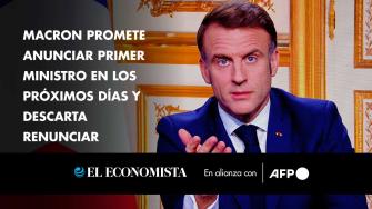 El presidente francés, Emmanuel Macron, anunció el jueves que nombrará "en los próximos días" un primer ministro para sustituir a Michel Barnier, destituido por el Parlamento, al tiempo que descartó renunciar y acusó a "la ultraderecha y la ultraizquierda" de haberse unido para sembrar el "desorden".

¡Síguenos en nuestras redes sociales para mantenerte informado!

Twitter: https://twitter.com/eleconomista 
Facebook: https://www.facebook.com/ElEconomista.mx
Instagram: https://www.instagram.com/eleconomistamx
LinkedIn: https://www.linkedin.com/company/el-economista/

#ElEconomista #EETV