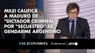 El presidente Javier Milei calificó al gobernante venezolano, Nicolás Maduro, de "dictador criminal" en un discurso el martes en el que denunció el "secuestro ilegal" de un gendarme argentino que fue detenido cuando ingresaba a Venezuela desde Colombia hace más de una semana.