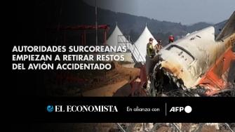 Las autoridades de Corea del Sur empezaron a retirar el viernes los restos del avión de Jeju Air accidentado la semana pasada en el peor desastre de aviación en la historia del país, que dejó 179 víctimas mortales y solo dos supervivientes.

¡Síguenos en nuestras redes sociales para mantenerte informado!

Twitter: https://twitter.com/eleconomista 
Facebook: https://www.facebook.com/ElEconomista.mx
Instagram: https://www.instagram.com/eleconomistamx
LinkedIn: https://www.linkedin.com/company/el-economista/

#ElEconomista #EETV #AFP