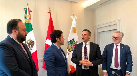 El gobernador de Nuevo León, Samuel García, se reunió con el embajador de Suiza en México Pietro Piffaretti.