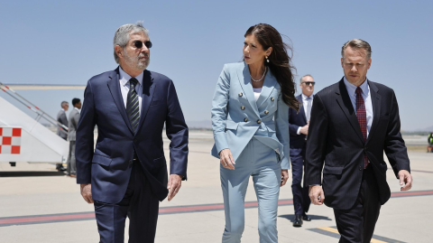 La secretaria de Seguridad Nacional de Estados Unidos, Kristi Noem, llegó la tarde del viernes al Aeropuerto Internacional Felipe Ángeles.