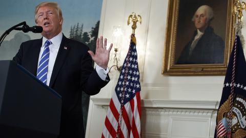 Donald Trump - President Donald Trump speaks in the Diplomatic Reception Room of the White House, Wednesday, Nov. 15, 2017, in Washington, about his trip to Asia. (AP Photo/Evan Vucci)