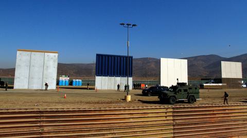 Border patrol authorities visit the site where several prototypes for U.S. President Trump