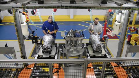 Employees work on the eight-speed transmission at the FCA US LLC Kokomo Transmission Plant in Kokomo Indiana - Employees work on the eight-speed transmission at the FCA US LLC Kokomo Transmission Plant in Kokomo, Indiana on March 17, 2014. Fiat Chrysler Automobiles has doubled its local workforce to 7,000 amid record industry sales, upscale apartments are being built or tucked into vacant factories, and small businesses crop up along a quaint Main Street. Picture taken March 17, 2014.  REUTERS/Fiat Chrysler/Handout via ReutersATTENTION EDITORS - THIS PICTURE WAS PROVIDED BY A THIRD PARTY. REUTERS IS UNABLE TO INDEPENDENTLY VERIFY THE AUTHENTICITY, CONTENT, LOCATION OR DATE OF THIS IMAGE. THIS PICTURE IS DISTRIBUTED EXACTLY AS RECEIVED BY REUTERS, AS A SERVICE TO CLIENTS. FOR EDITORIAL USE ONLY. NOT FOR SALE FOR MARKETING OR ADVERTISING CAMPAIGNS. FOR EDITORIAL USE ONLY. NO RESALES. NO ARCHIVE. - NARCH/NARCH30 EUO 3TP