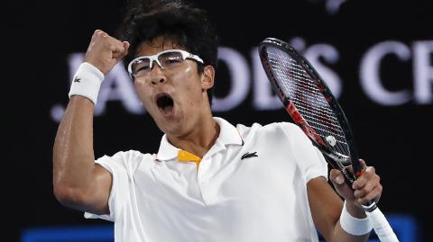 Tennis - Australian Open - Rod Laver Arena, Melbourne, Australia - Tennis - Australian Open - Rod Laver Arena, Melbourne, Australia, January 22, 2018. Chung Hyeon of South Korea reacts during his match against Novak Djokovic of Serbia. REUTERS/Issei Kato