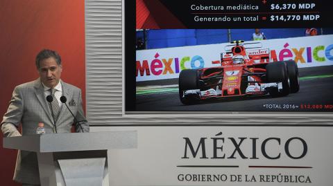 Â©MARIO JASSO /CUARTOSCURO.COM - CIUDAD DE MÃ‰XICO, 22FEBRERO2018. Alejandro SoberÃ³n, presidente Ejecutivo y Director General de Grupo CIE, durante conferencia de prensa dio a conocer los resultados de la derrama econÃ³mica, impacto en medios y exposiciÃ³n global del FÃ³rmula 1 Gran Premio de MÃ©xico 2017, el cual contribuyÃ³ a la economÃa del paÃs con $8,400 millones de pesos, mÃ¡s $6,370 millones de pesos, valor de la exposiciÃ³n mediÃ¡tica global, que da como resultado $14,770 millones de pesos.FOTO: MARIO JASSO /CUARTOSCURO.COM