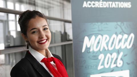 Zainab Rchid - FILE - In this Saturday March 17, 2018, Moroccan hostess Zainab Rchid welcomes media before a press conference to promote Morocco