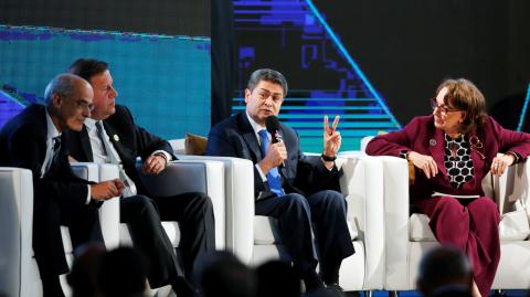 El presidente hondureño Juan Orlando Hernández, durante una conferencia en la XXVI Cumbre de Iberoamérica.