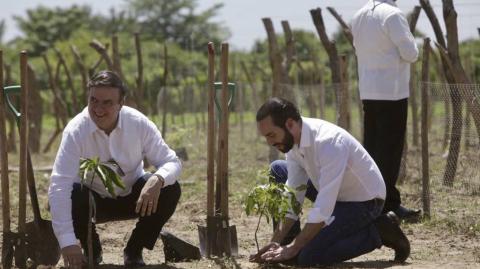 En comppañía del secretario mexicano de Relaciones Exteriores, el presidente salvadoreño, Nayib Bukele, enumeró que además del apoyo financiero de México se impulsará una inversión privada de 3,000 millones de dólares que estaba estancada. Foto: Twitter.com/m_ebrard.