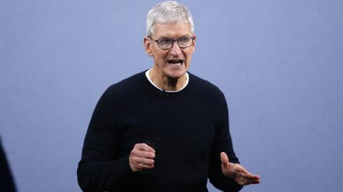 CEO Tim Cook speaks at an Apple event at their headquarters in Cupertino