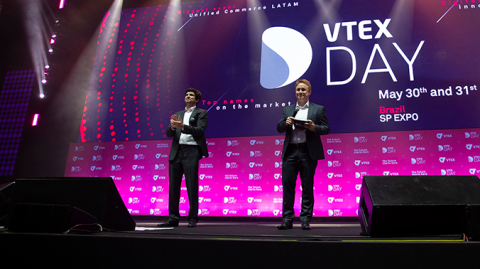 Geraldo Thomaz y Mariano Gomide de Faria, cofundadores y codirectores ejecutivos de Vtex, durante el Vtex Day 2019 en São Paulo. Foto EE: Cortesía Vtex