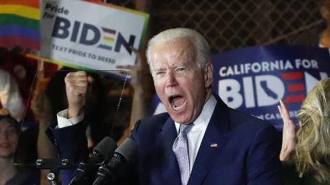 Supporters of Democratic U.S. presidential candidate and former Vice President Joe Biden arrives to speak at his Super Tuesday night rally in Los Angeles, California, U.S.