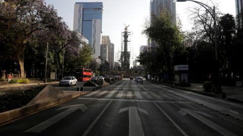 A view shows an almost empty Reforma avenue in Mexico City