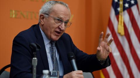 Dr. Jes˙s Seade, Undersecretary for North American Affairs at the Mexico Ministry of Foreign Affairs delivers remarks at the Mexican embassy in Washington, DC on December 16, 2019. (Photo by Olivier Douliery / AFP)