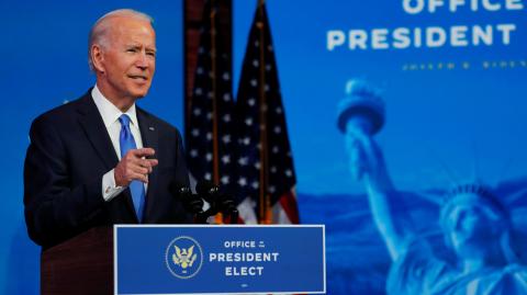 U.S. President-elect Joe Biden delivers a televised address to the nation in Wilmington