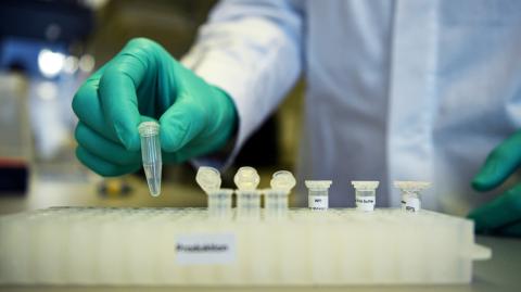 FILE PHOTO: FILE PHOTO: Employee Philipp Hoffmann, of German biopharmaceutical company CureVac, demonstrates research workflow on a vaccine for the coronavirus (COVID-19) disease at a laboratory in Tuebingen