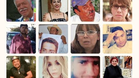 12 hombres y mujeres  mexicanos que, al dedicarse a buscar a un familiar desaparecido o pedir justicia, fueron asesinados: Nepomuceno Moreno, Zenaida Pulido, Leopoldo Valenzuela, Sandra Luz Hernández, Nicanor Araiza, Bernardo Carreto, Marisela Escobedo, Javier Barajas, José de Jesús Jiménez, Aranza Ramos, Pablo Miramontes y Miriam Rodríguez. Collage de fotos: lucylu_fanels