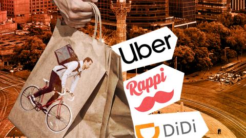 Los repartidores de aplicaciones como Rappi, Uber y Didi presentaron un amparo ante la SCJN por la entrada en vigor del artículo 307 TER del Código Fiscal de la CDMX. Ilustración EE: Nayelly Tenorio