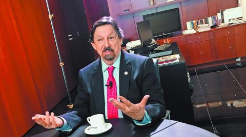 Head of miners union and Senator Napoleon Gomez Urrutia speaks during an interview with Reuters at his office in Mexico City