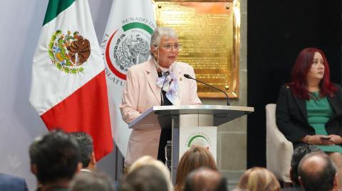 La presidenta de la Mesa Directiva de la Cámara de Senadores, Olga Sánchez Cordero, ofreció su informe final de actividades legislativas. Foto EE: Cortesía Twitter @FaustinoLopezV