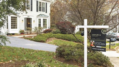 Herndon, USA - November 10, 2019: Open house sunday real estate home buyer sign in front of house driveway street in Fairfax County, Virginia neighborhood Century 21 agent