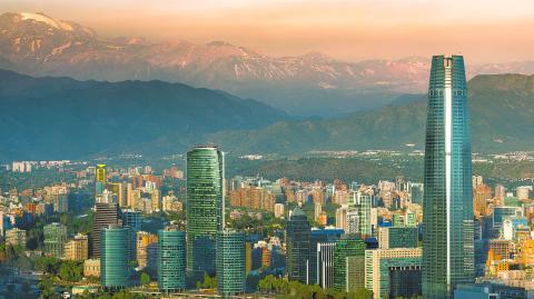 View of Santiago de Chile with Los Andes mountain range in the back