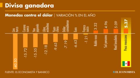 En el presente año, fue la moneda que más se apreció frente al dólar. Incluso le fue mejor que a otras monedas fuertes en el mundo como el euro o la libra esterlina. GRÁFICO: EL ECONOMISTA