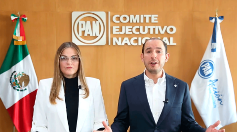 Cecilia Patrón, secretaria general del PAN y Marko Cortés, presidente nacional del PAN. Foto EE: Especial/ Captura de video