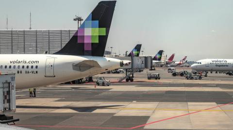 Mexico City, Mexico, August 2., 2019, International airport Benito Juarez of the Mexican capital, various planes parked at terminal one